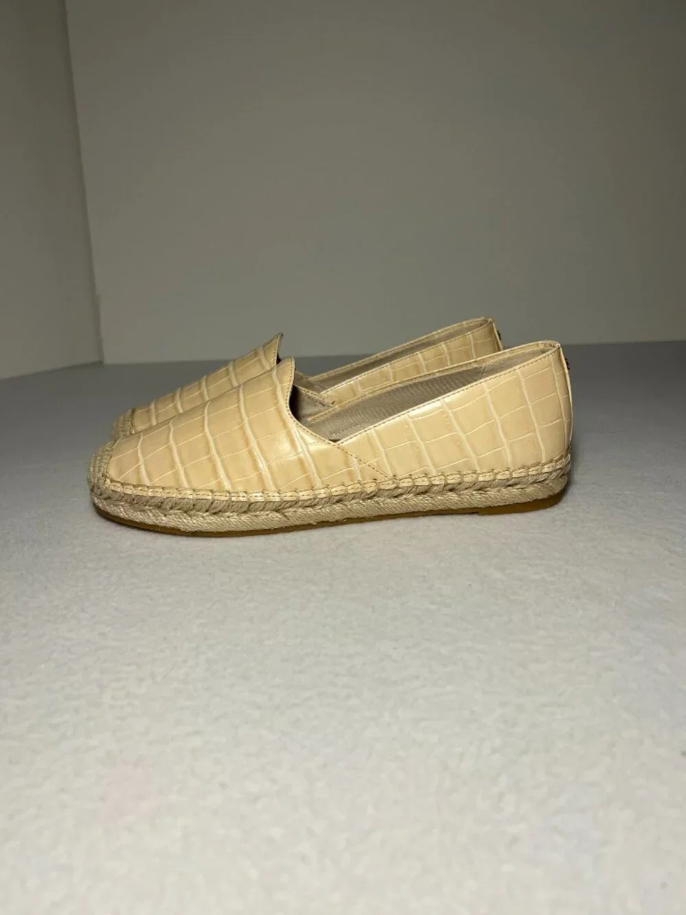 Sam Edelman Women’s 7 Eggshell/cream Kesia Leather Slip-On Espadrille Flat Croco